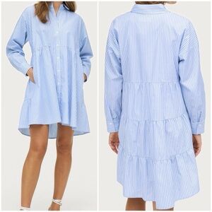 Zara blue pinstripe shirt dress tunic size Large